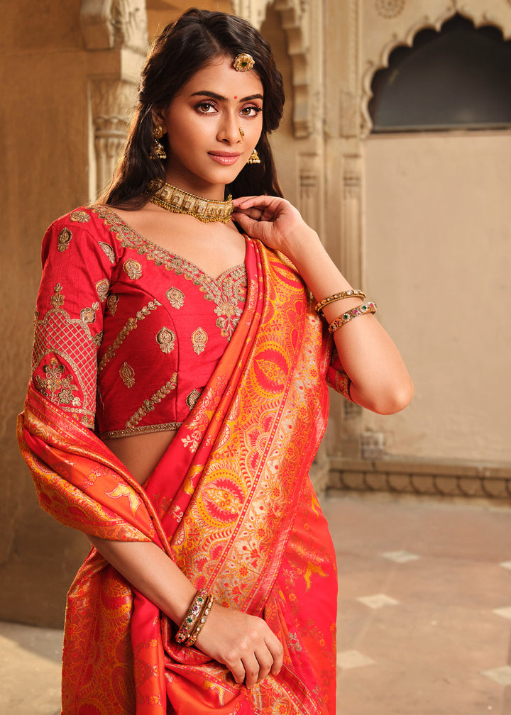 Royal Red Woven Banarasi Silk Saree With Embroidery Designer Blouse