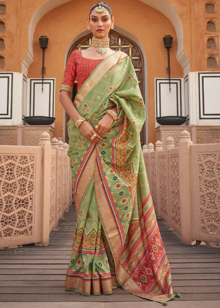 Pista Green Designer Patola Silk Saree