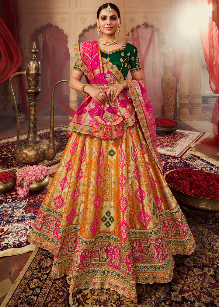 Wedding Special: Yellow And Green Banarasi Designer Embroidery Lehengas