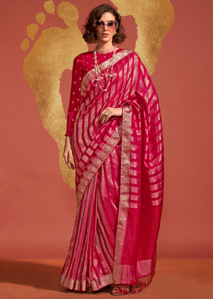 Red Pure Viscose Handloom Weaving Silk Saree