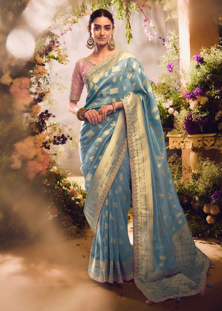 Blue Premium Banarasi Tissue Silk Designers Saree