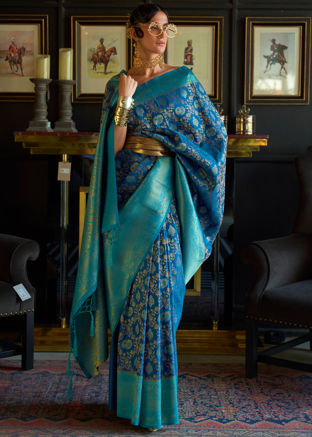 Princess Blue Handloom Weaving Silk Saree