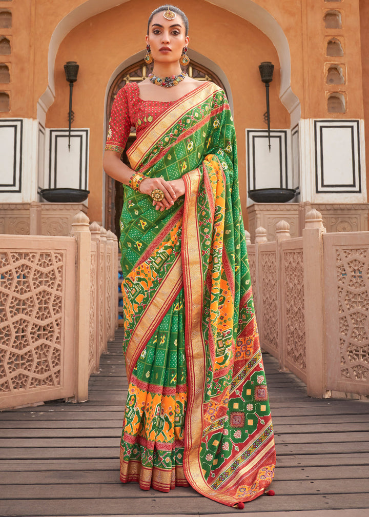 Forest Green Designer Patola Silk Saree