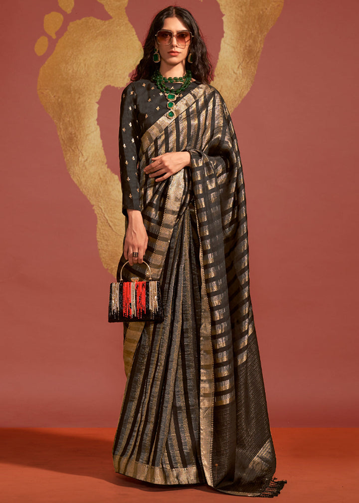 Black Pure Viscose Handloom Weaving Silk Saree