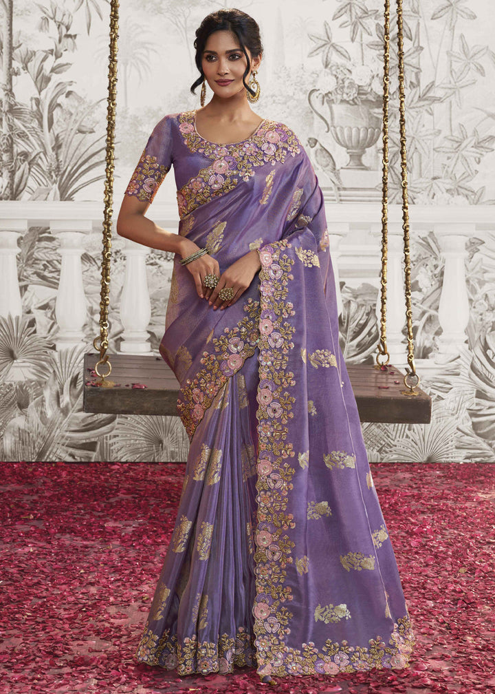 Lilac purple Silk Saree With Designer Blouse