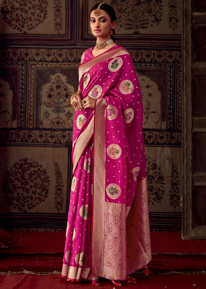 Magenta Pink Woven Georgette Silk Saree