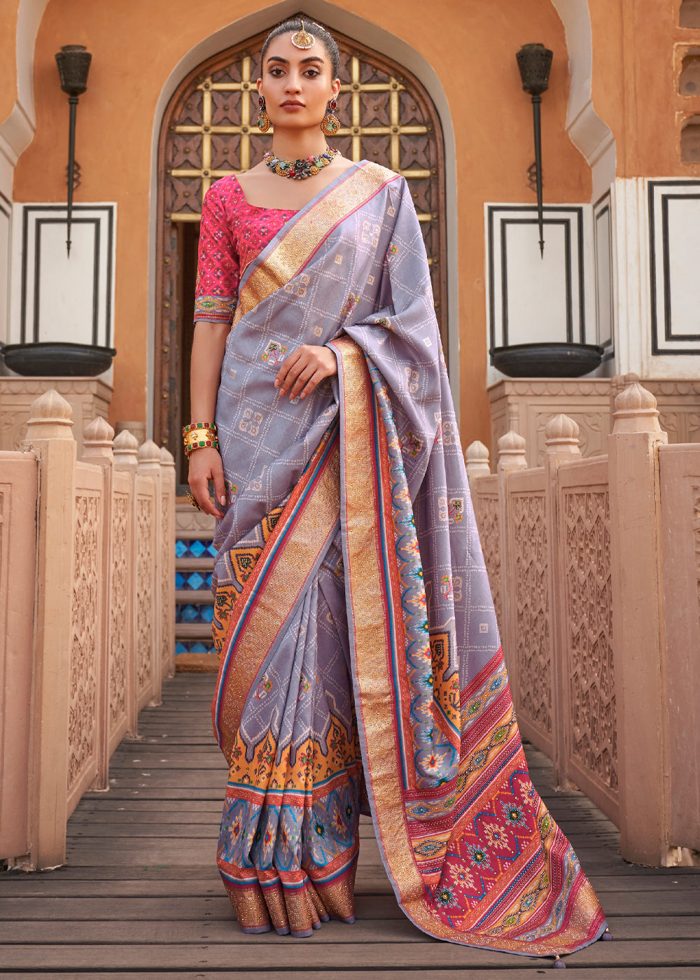 Lavender Designer Patola Silk Saree