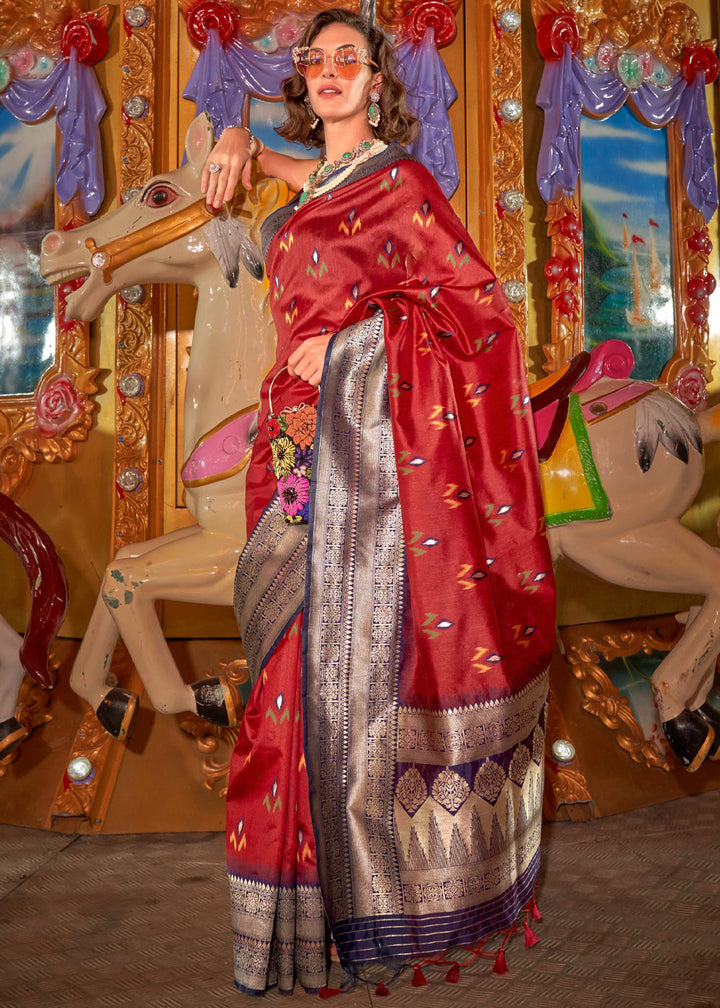 Red Woven Banarasi Soft Silk Saree