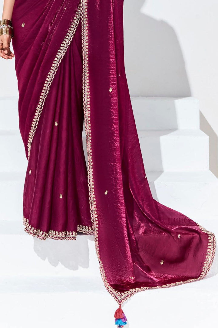 Cherry Pink Tissue Organza Silk Saree