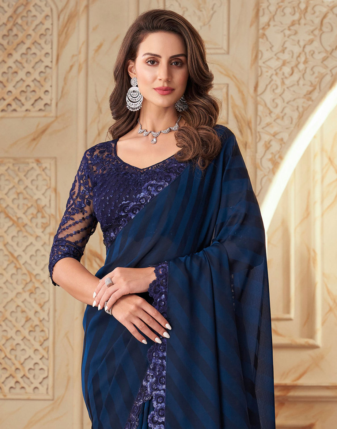 Adorable Navy Blue Color Party Wear Soft Banarasi Silk Designer Saree– PAAIE