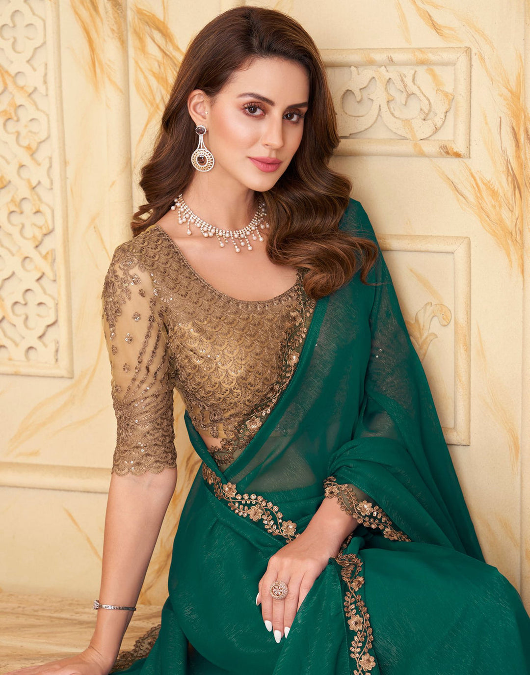 Green Georgette Designer Fancy Silk Saree With Embroidered Blouse