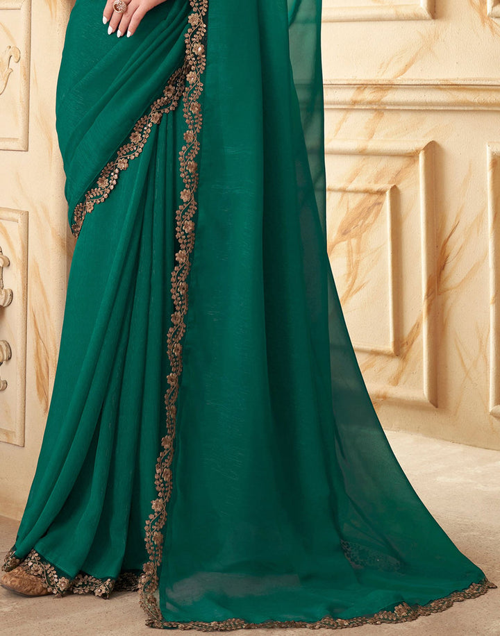 Green Georgette Designer Fancy Silk Saree With Embroidered Blouse