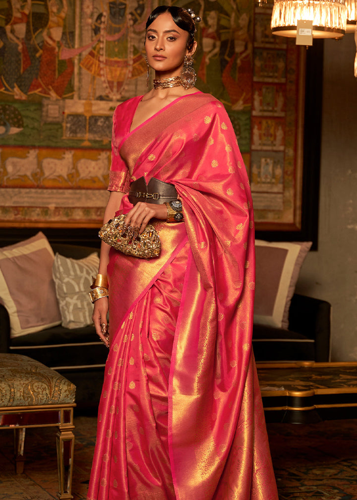 Bright Pink Handloom Woven Silk Saree