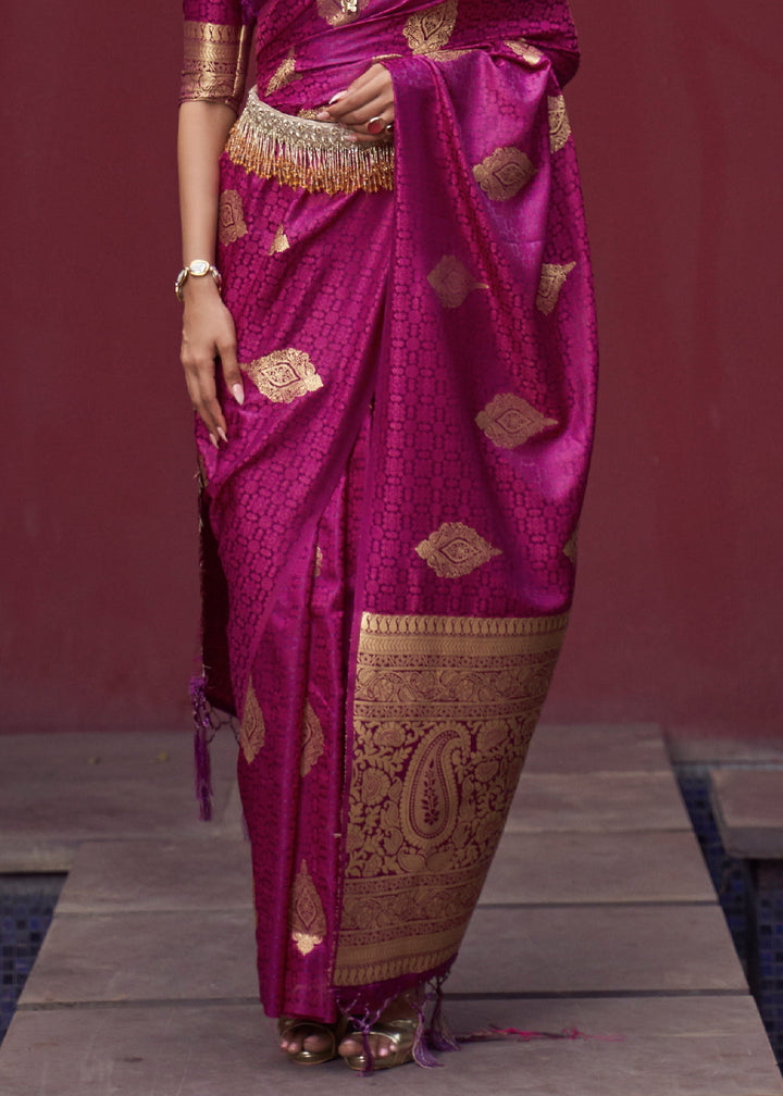 Magenta Purple Woven Banarasi Satin Silk Saree