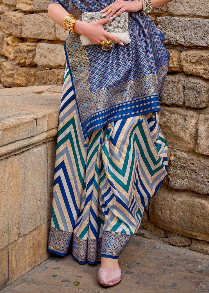 Twilight Blue Printed Patola Saree With Blouse