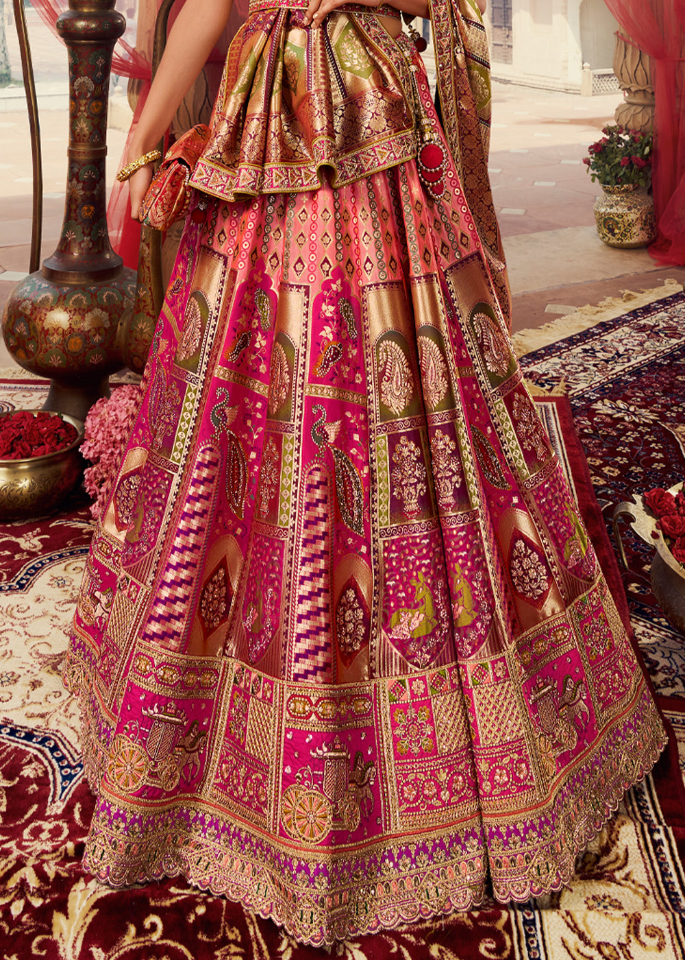 Multicolor Banarasi Silk Designer Lehenga Choli for Bride