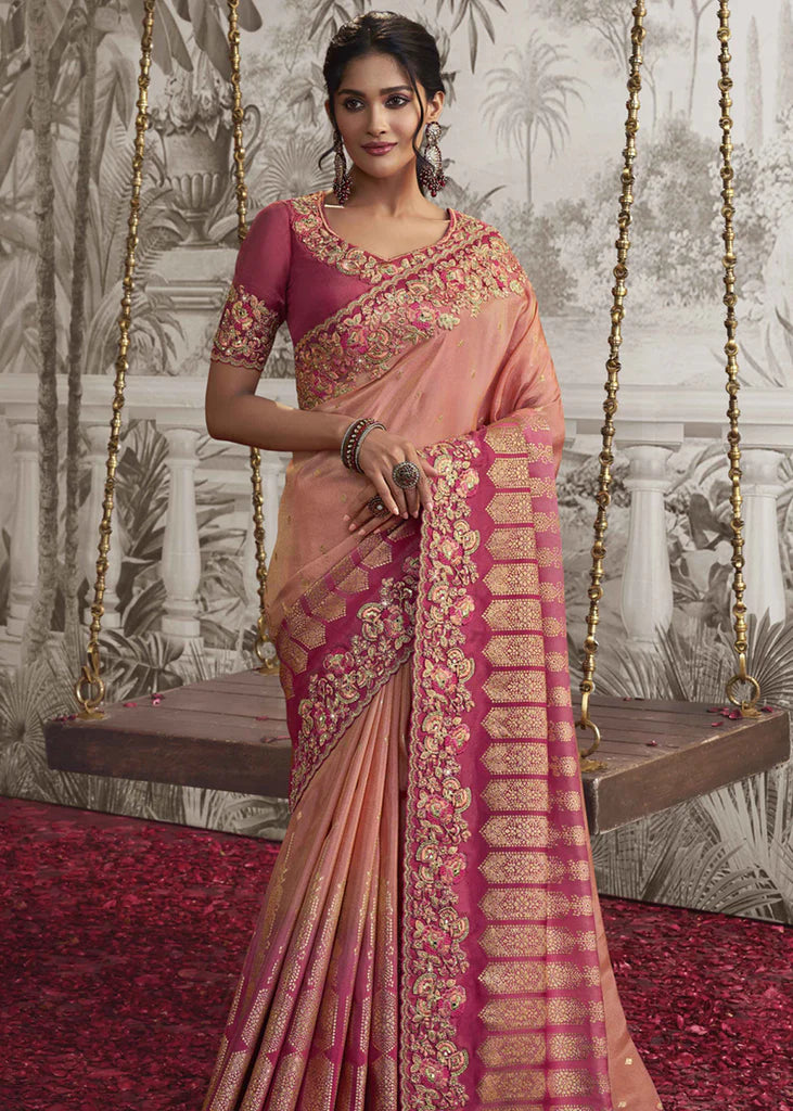 Berry Pink Heavy Embroidery Designer Saree