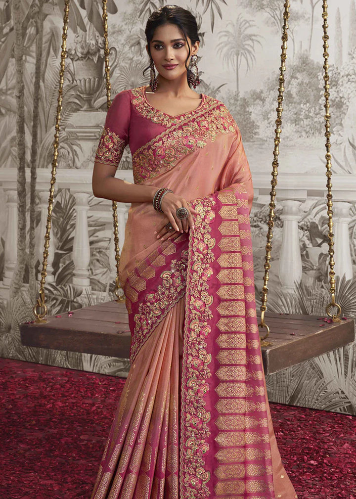 Berry Pink Heavy Embroidery Designer Saree