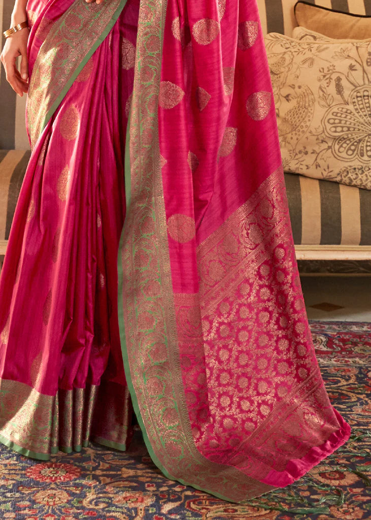 Fairytale Pink Woven Tussar Silk Saree