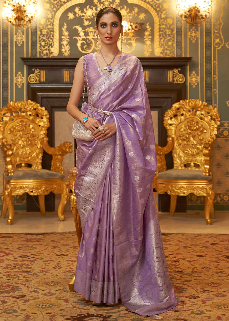 Shaded Purple Woven Banarasi Silk Saree With Blouse