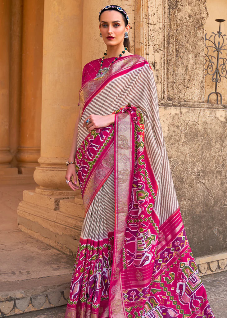 Delight Pink Designer Silk Patola Saree With Blouse