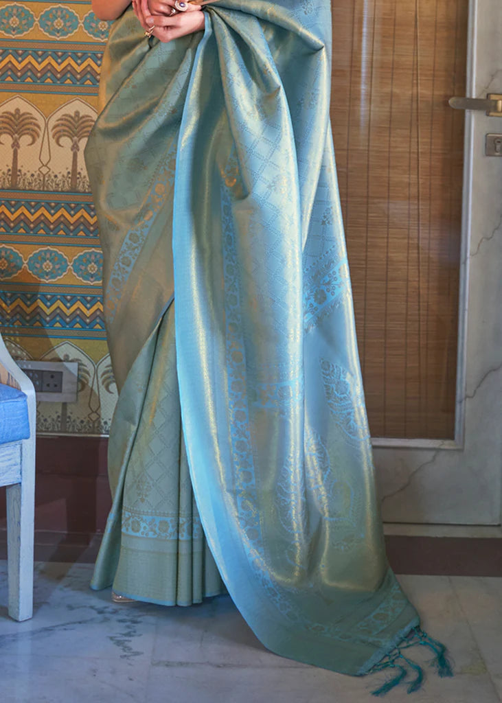 Sky Blue Woven Kanjivaram Silk Saree