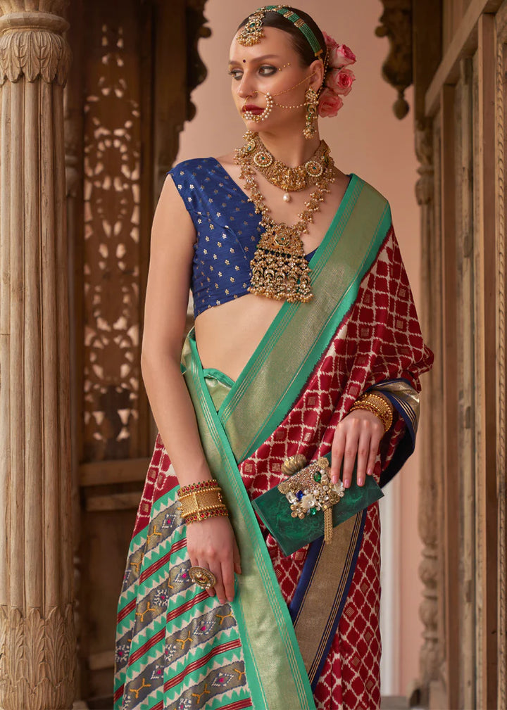 Tango Red And Blue Designer Patola Saree