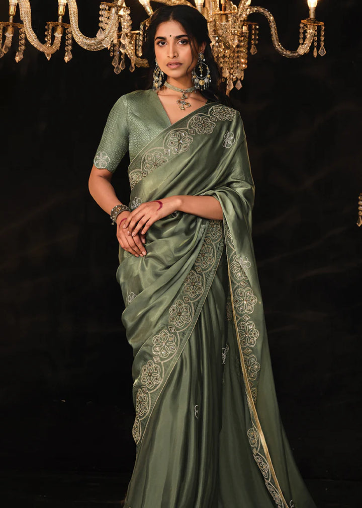 Souf Green Heavy Embroidery Designer Saree