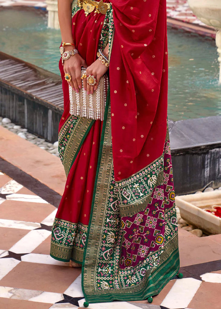 Red And Green Designer Patola Saree