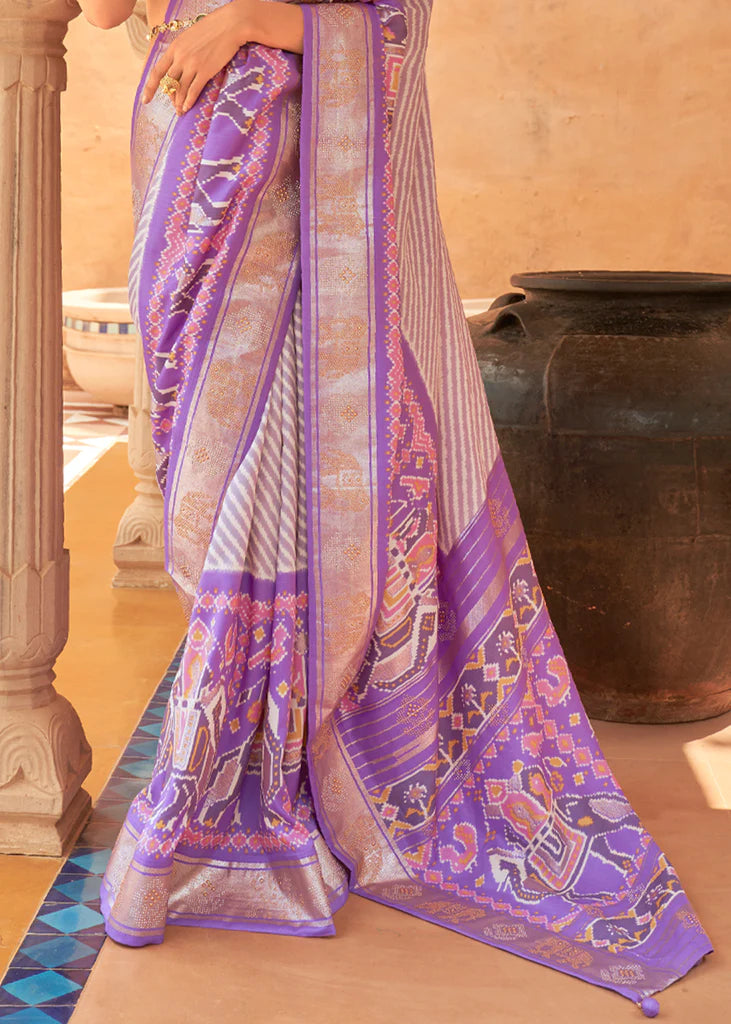 Lovender Designer Silk Patola Saree With Blouse