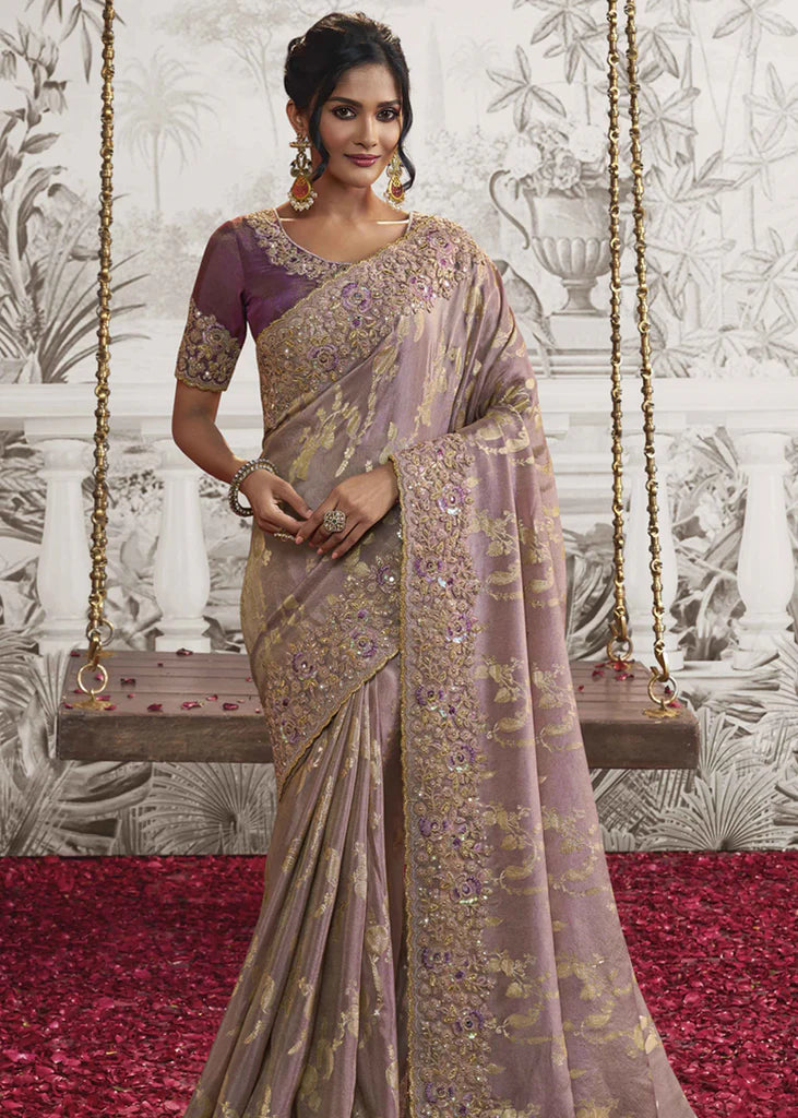 Light Purple Embroidery Designer Saree