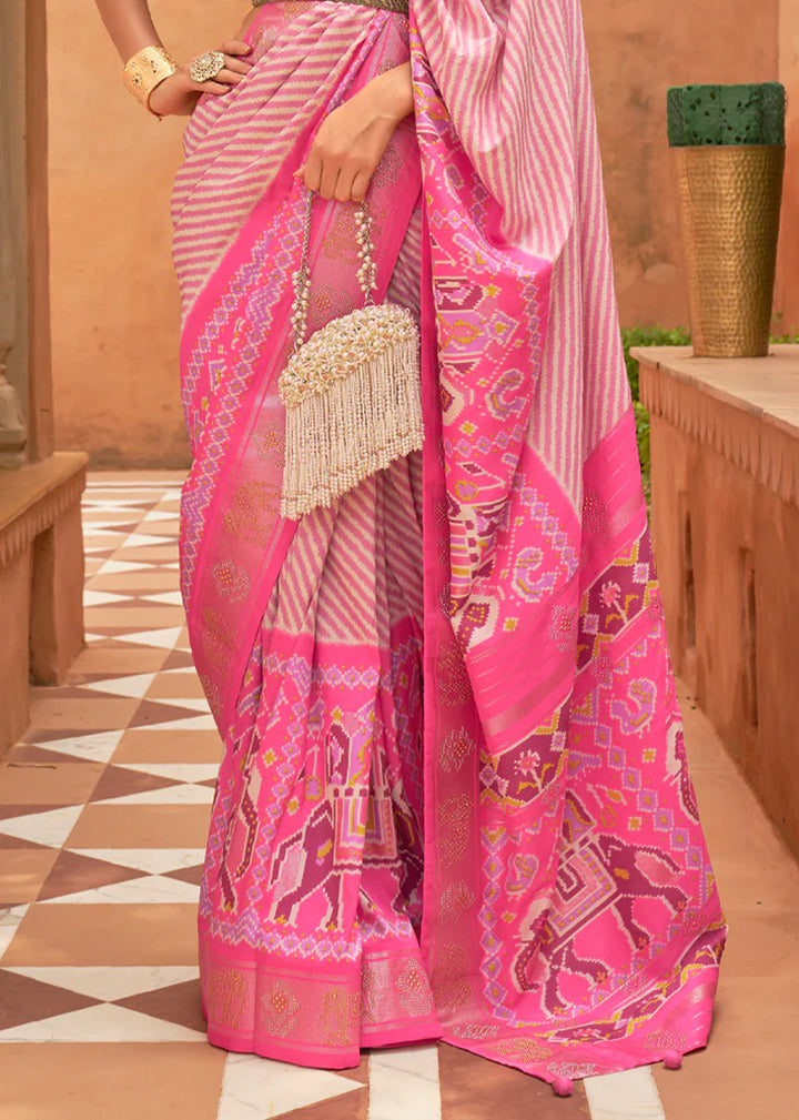 Hot Pink Designer Silk Patola Saree With Blouse