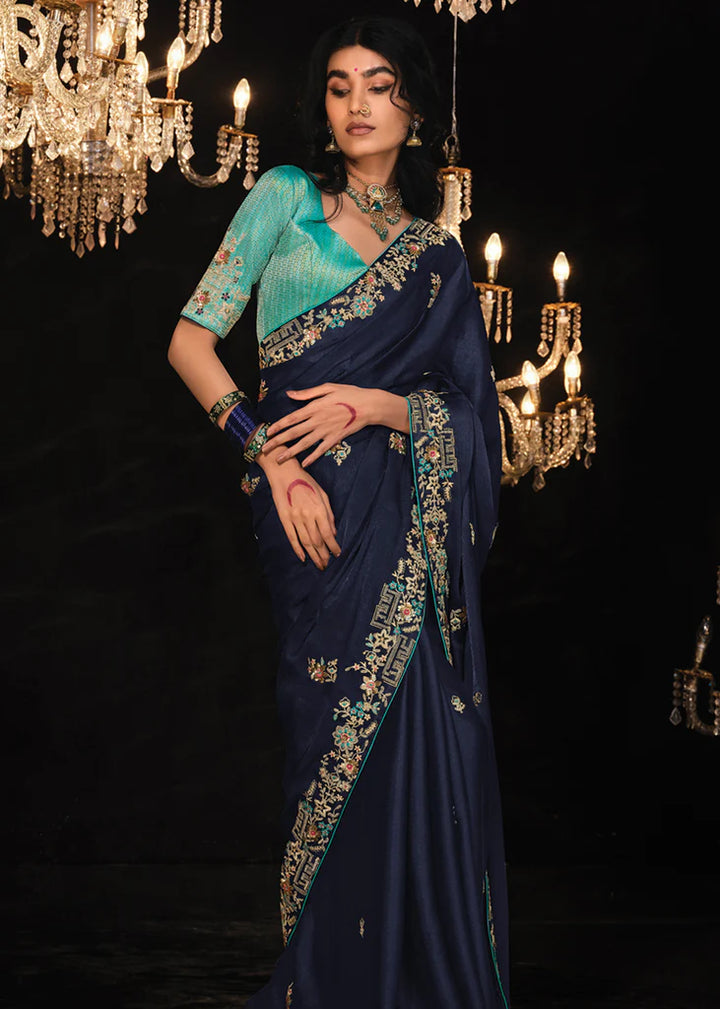 Traditional Blue Tissue Embroidery Designer Saree (Copy)