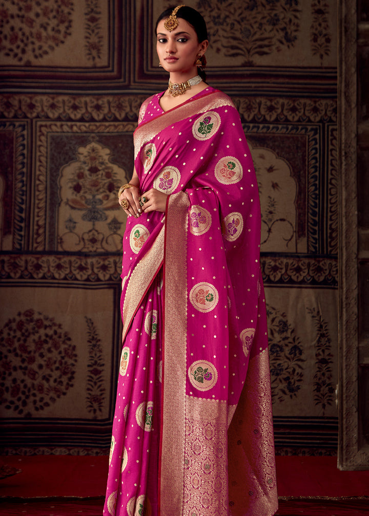 Magenta Pink Woven Georgette Silk Saree