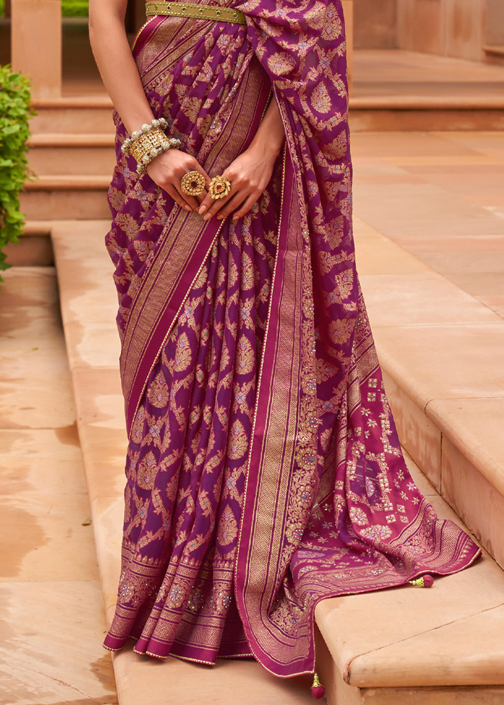 Royal Purple Woven Brasso Silk Saree With Blouse