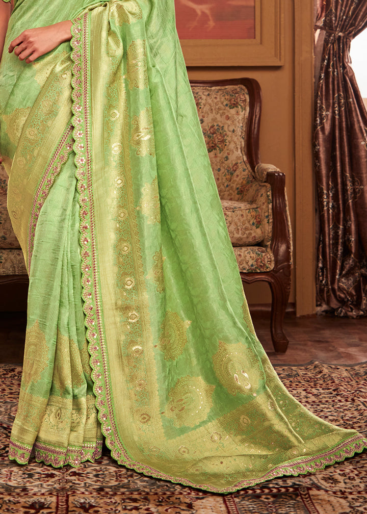 Light Green Designer Soft Pure Dola Silk Saree