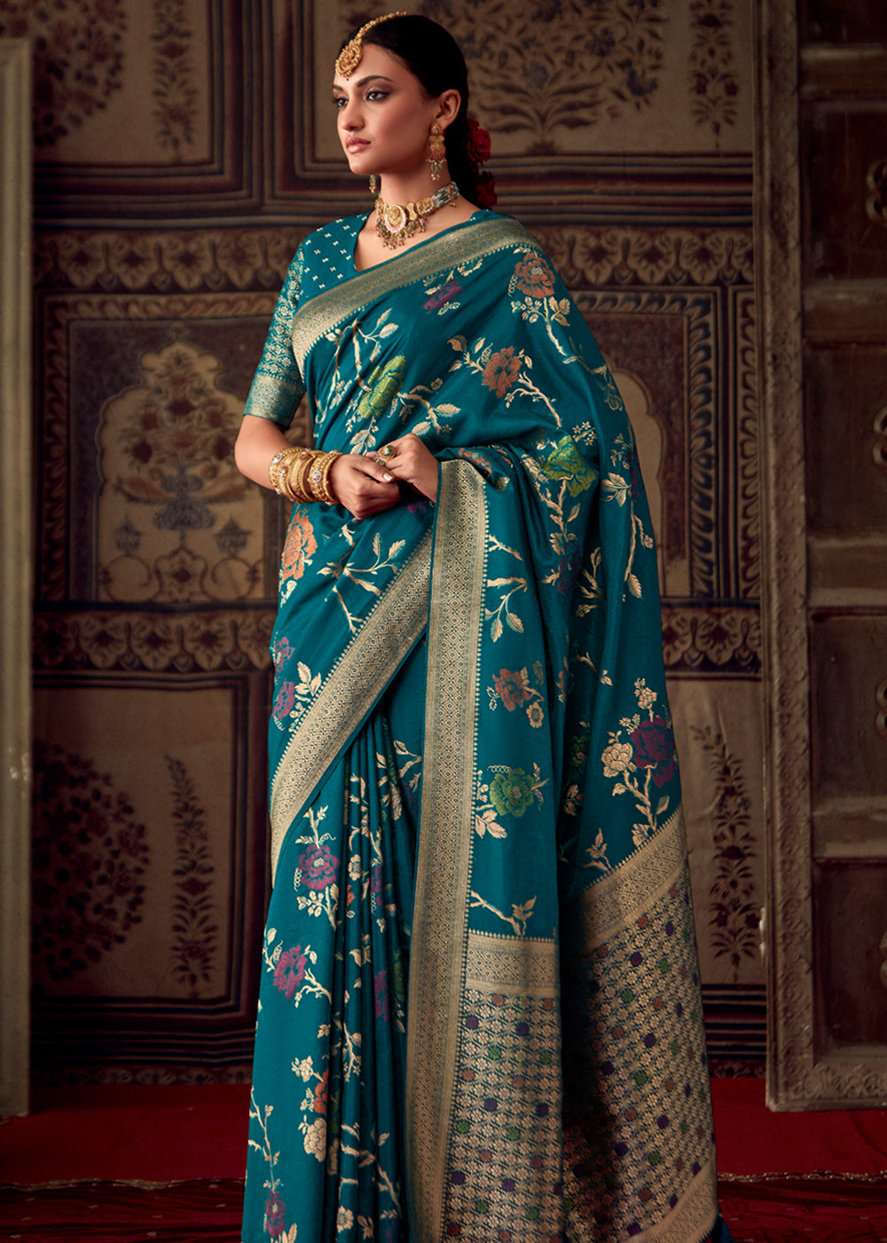 Coral Blue Woven Georgette Silk Saree