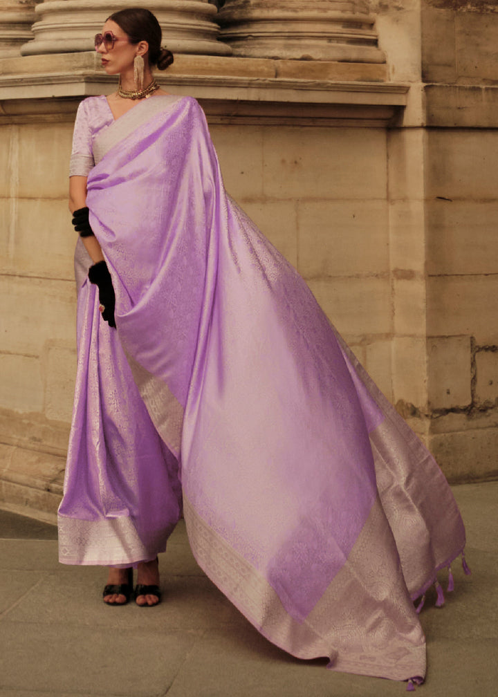 Lavender Purple Satin Handloom Weaving Silk Saree