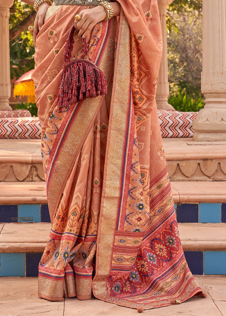 Pastel Beige Designer Patola Silk Saree