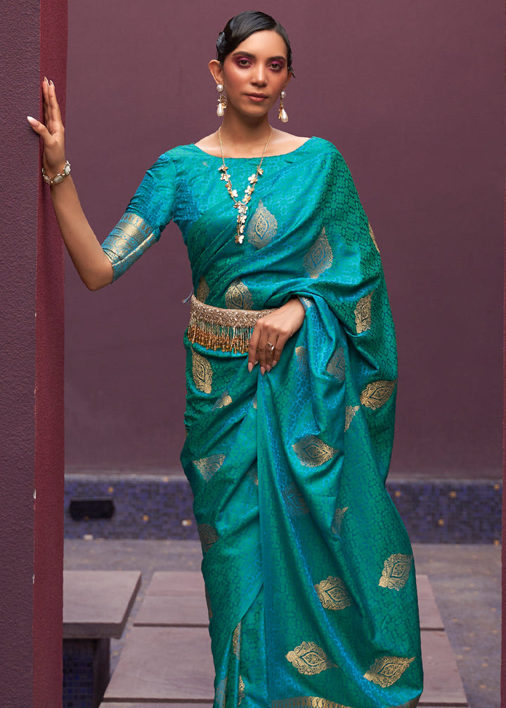 Rich Blue Woven Banarasi Satin Silk Saree