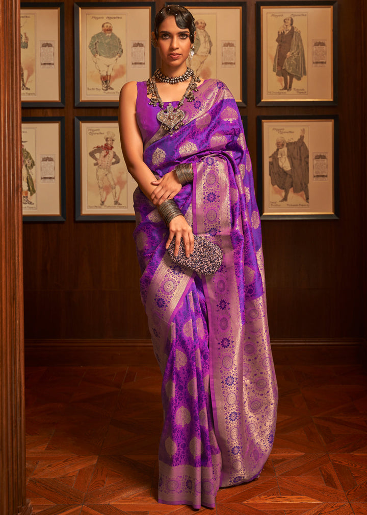 Dahila Purple Woven Banarasi Silk Saree