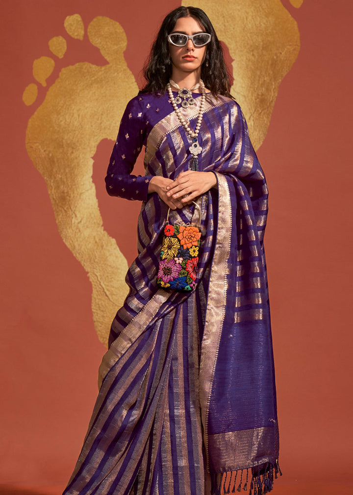 Purple Pure Viscose Handloom Weaving Silk Saree