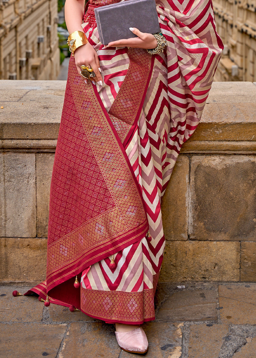 Royal Red Printed Patola Saree With Blouse