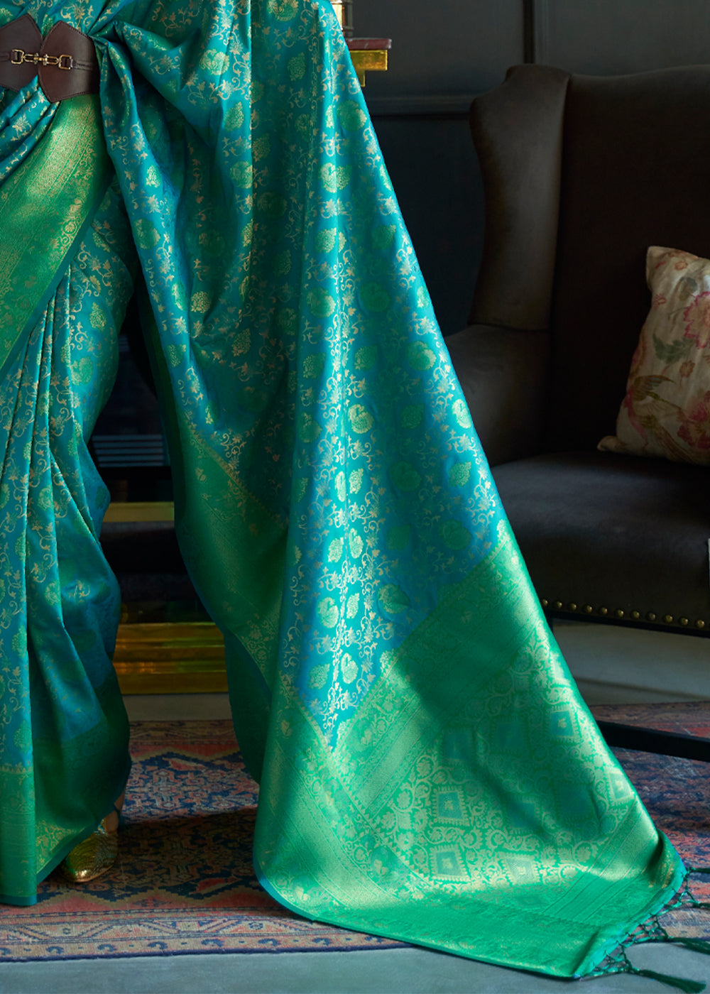 Sea Blue Handloom Weaving Silk Saree