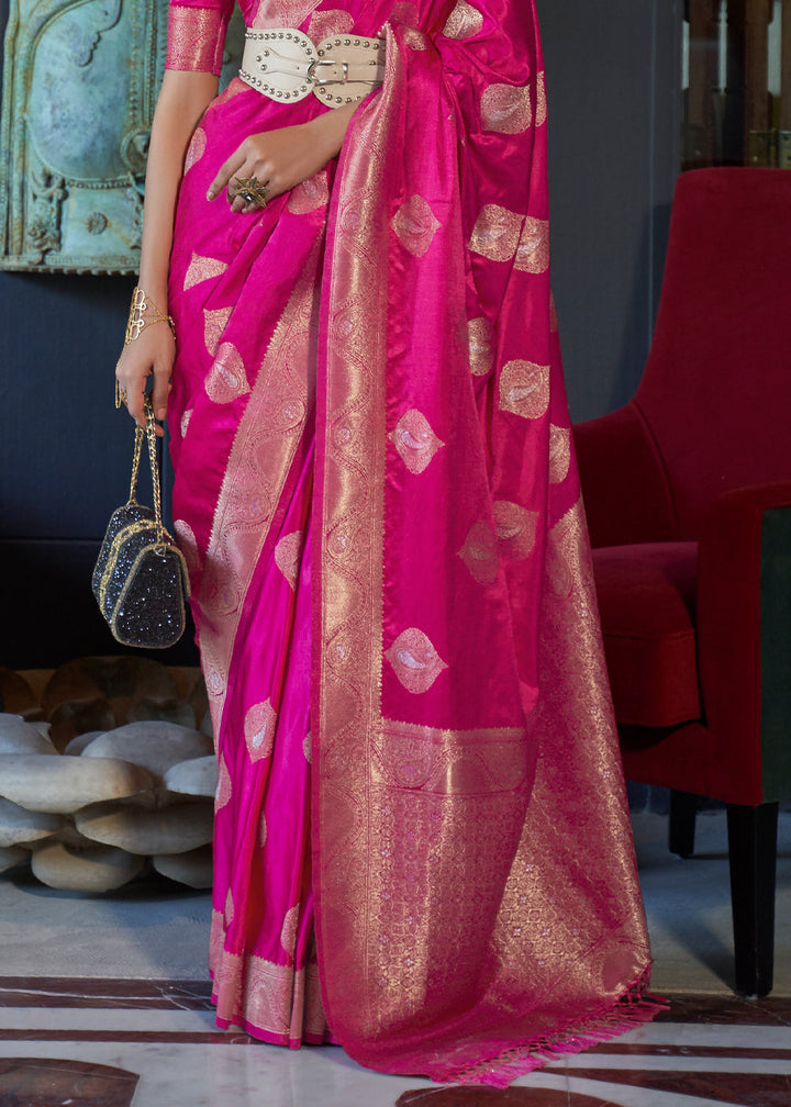 Pink Satin Handloom Weaving Silk Saree