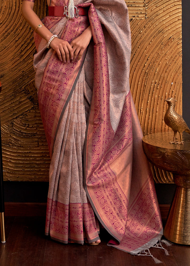 Almond Brown Chaap Handloom Weaving Silk Saree With Brocade Blouse