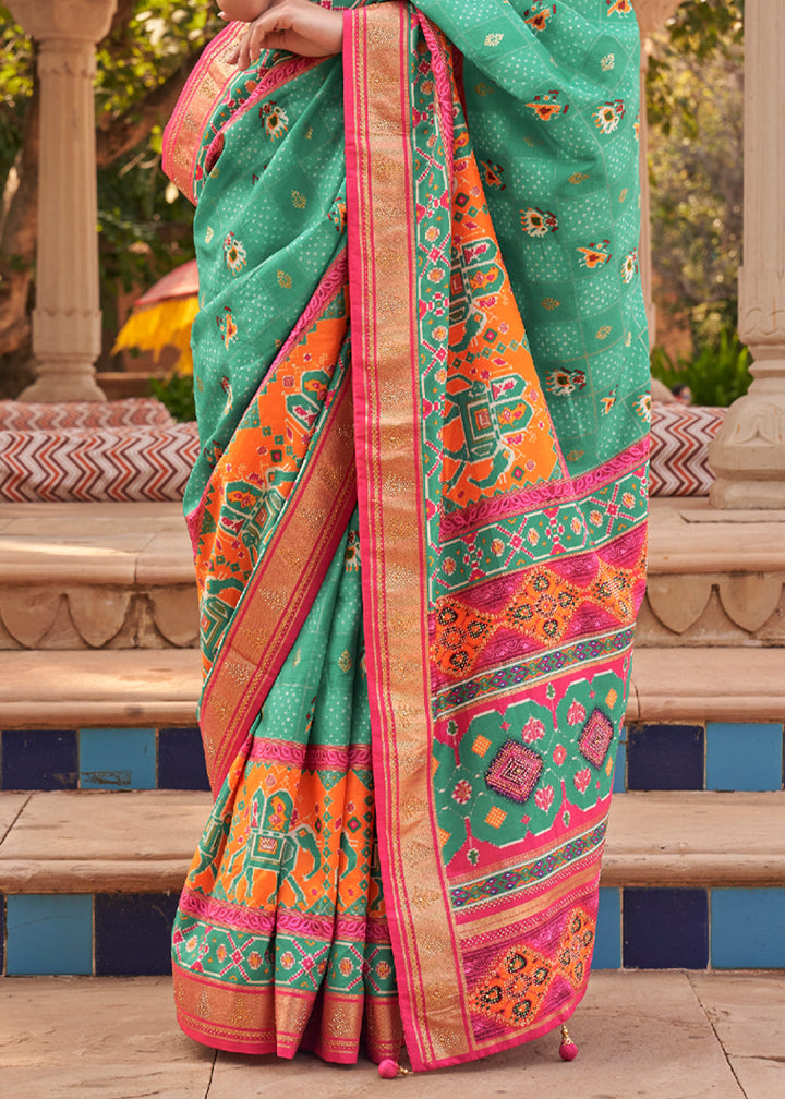 Aqua Green Designer Patola Silk Saree