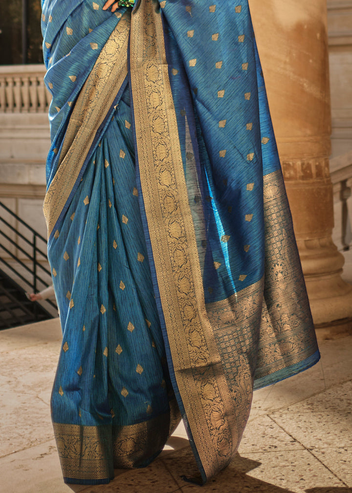 Blue Handloom Weaving khadi silk saree