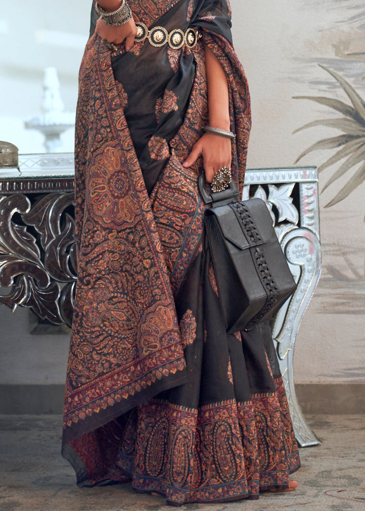 Stunning Black Woven Kashmiri Saree