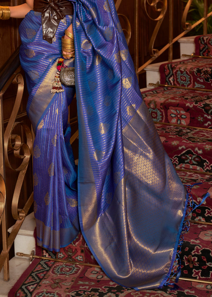 Blue Nylon Chinon Two Tone Weaving Silk Saree